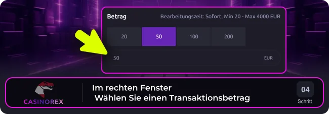 Wählen Sie einen Transaktionsbetrag bei Zahlungen tippen Sie auf den Casionrex