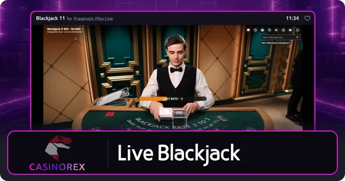 Live Blackjack ist auf der Casinorex-Website verfügbar