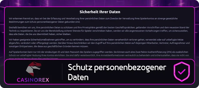 Casinorex schützt die persönlichen Daten der Nutzer