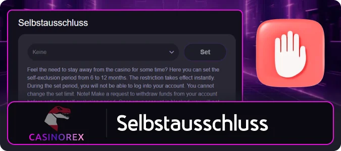 Mit dem Selbstausschluss bei Casinorex können Spieler den Zugang zu ihren Konten sperren, um das Glücksspiel zu kontrollieren