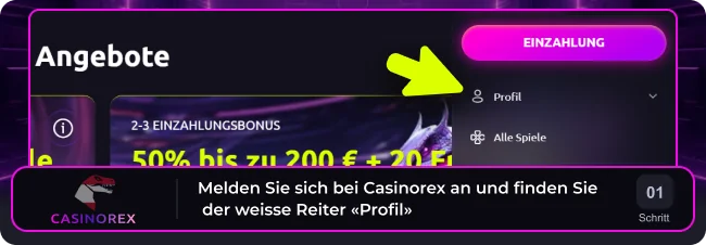 Loggen Sie sich in Ihr Casinorex-Konto ein und suchen Sie nach „Konto“