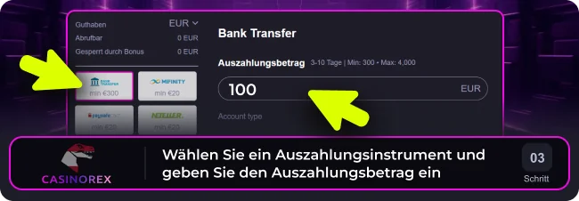 Wählen Sie eine Casinorex Auszahlungsmethode