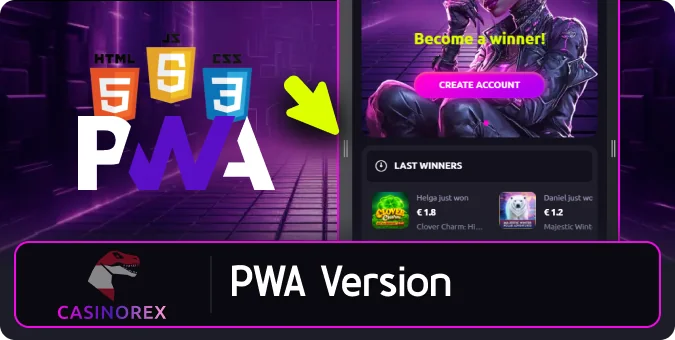 PWA-Option für die mobile Casinorex-Website