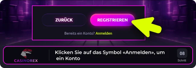 Klicken Sie auf das Symbol „Anmelden“, um ein Casinorex-Konto zu erstellen