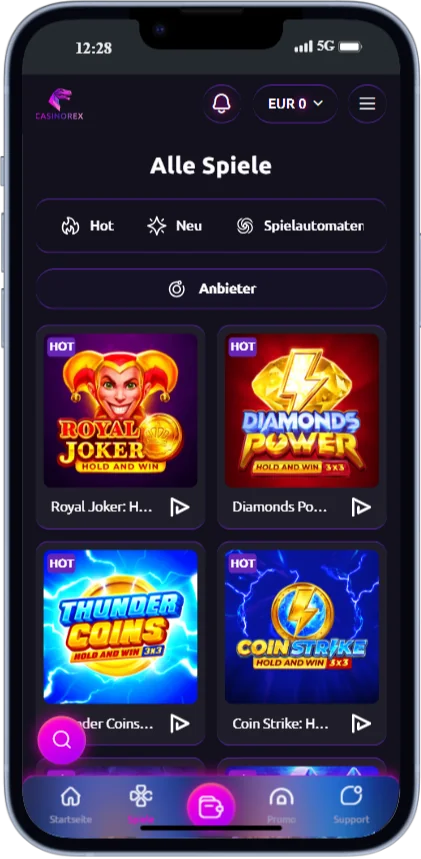Screenshot des mobilen Casinos Casinorex